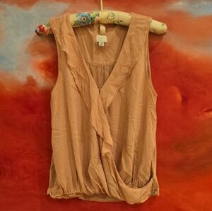 A New DAY, Peach Sleeveless RUFFLE Blouse, RAYON, M
